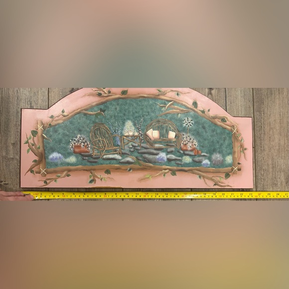 Hand Painted Wood Wall Art Garden Scene Cottage Farmhouse Decor - Picture 4 of 6